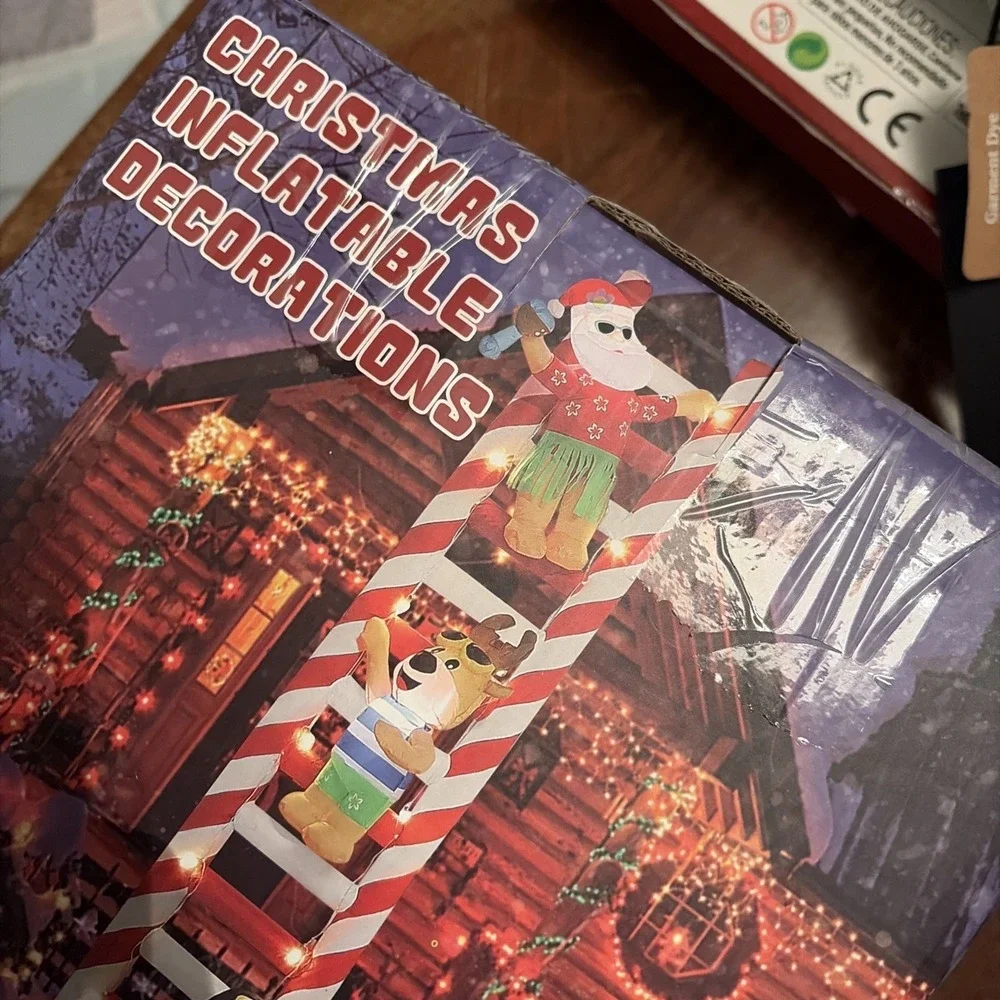 10FT Christmas Inflatable Decorations, Giant Ladder Blowups Hawaii Tropical Lawn